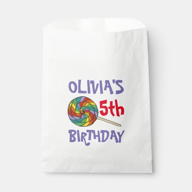 Bolsa De Papel Rainbow Lollipop Sweet Candy Happy Birday Fiesta (Anverso)