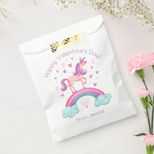 Bolsa De Papel Rainbow Unicorn Kids Valentines Day Treat Bag (Sellado)