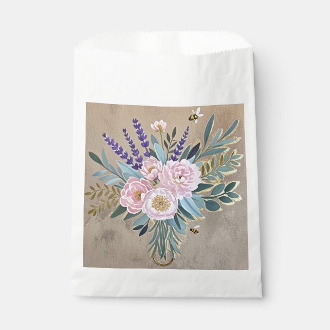 Bolsa De Papel Ramillete peonías flores lavanda Rústico (Anverso)