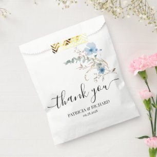 Bolsa De Papel ramo de flores acuarela azul polvoriento rústico
