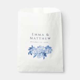 Bolsa De Papel Ramo Floral de Peonía en Azul Polvoriento Acuarela