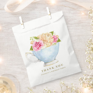 Bolsa De Papel Ramo Floral de Taza de Té Vintage Fiesta de Cumple