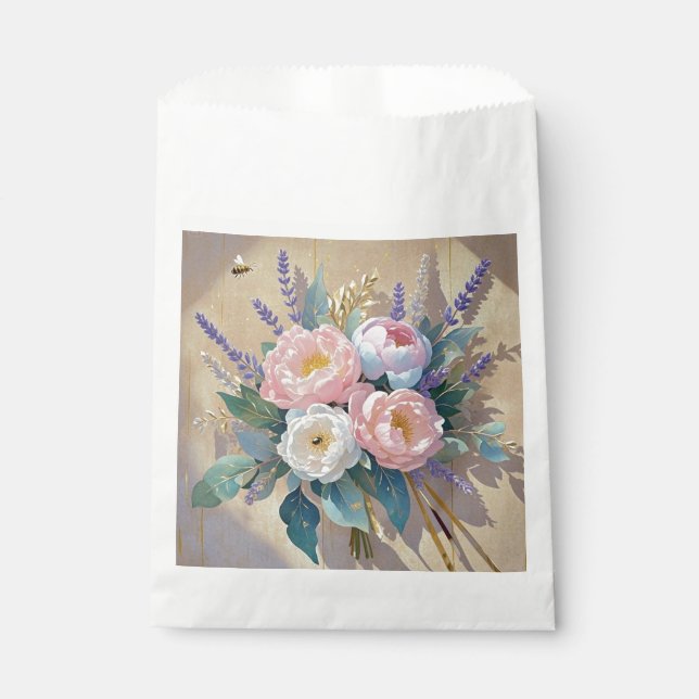 Bolsa De Papel Ramo floral peonías lavanda (Anverso)
