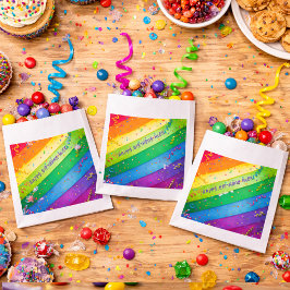 Bolsa De Papel Rayas de cumpleaños con confeti de arcoíris