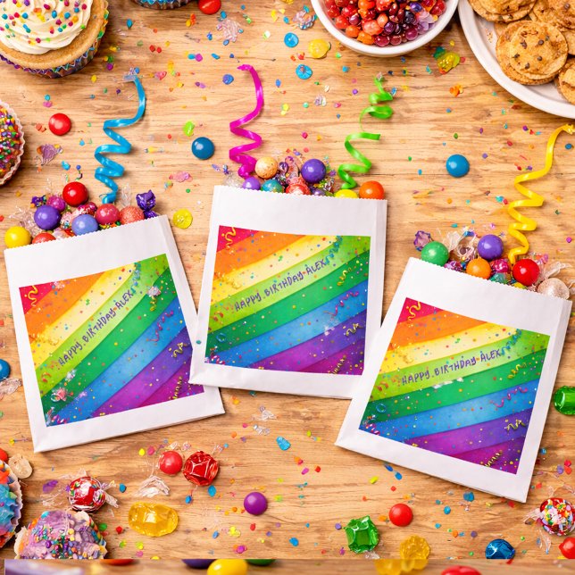 Bolsa De Papel Rayas de cumpleaños con confeti de arcoíris (Subido por el creador)