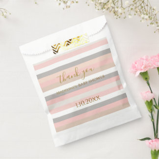 Bolsa De Papel Rayas grises rosadas Cumpleaños de bebé personaliz