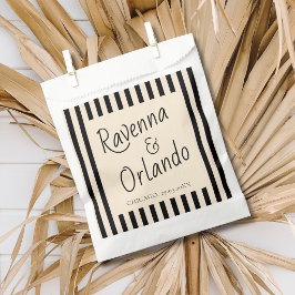 Bolsa De Papel Rayas Negras y Marfil Boda Retro Minimalista