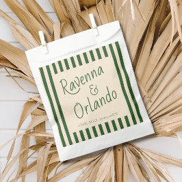 Bolsa De Papel Rayas Verdes Botella Boda Minimalista Retro