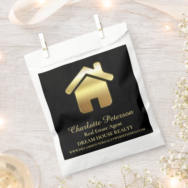 Bolsa De Papel Realtor del agente inmobiliario Black & Gold House (Cortado)