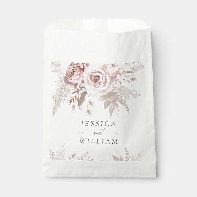 Bolsa De Papel Recepción de Boda Floral Marfil Rosado Polvoriento (Anverso)