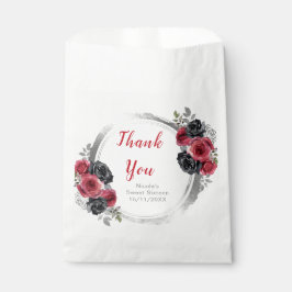 Bolsa De Papel Red and Silver Elegant Flowers Sweet Sixteen