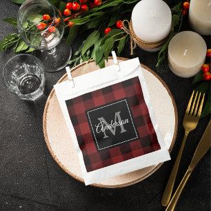 Bolsa De Papel Red Buffalo Plaid Personal Inicial Regalo