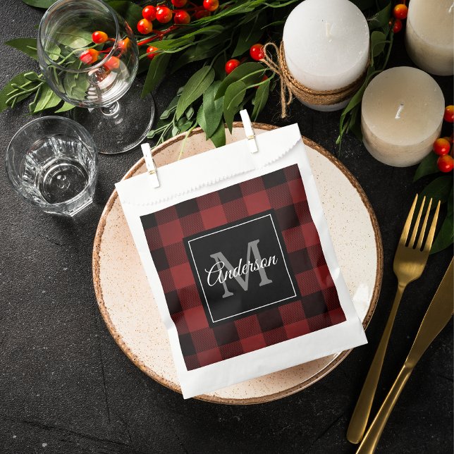 Bolsa De Papel Red Buffalo Plaid | Personal Inicial | Regalo (Subido por el creador)
