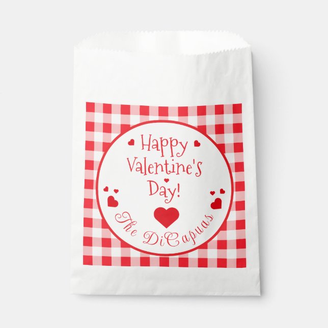 Bolsa De Papel Red Check Red Hearts Valentine's Day (Anverso)