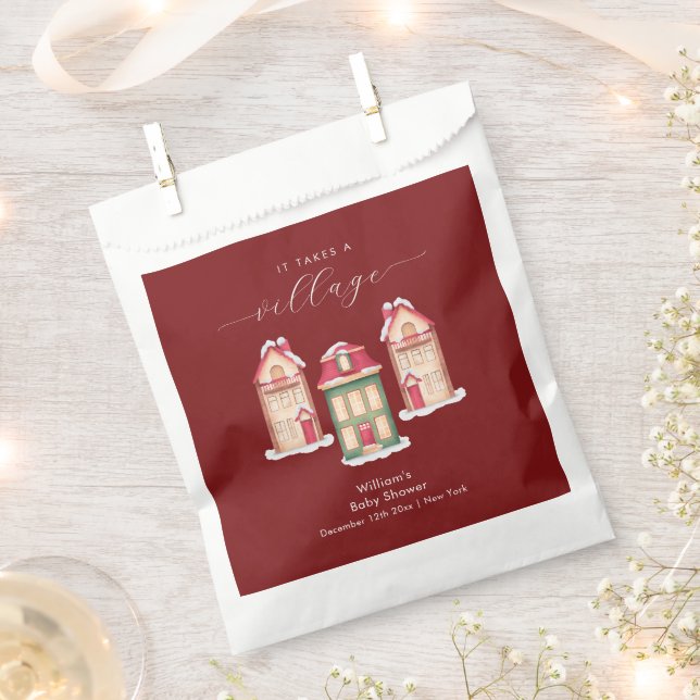 Bolsa De Papel Red Cute Snow Gingerbread Village Baby Shower  (Cortado)