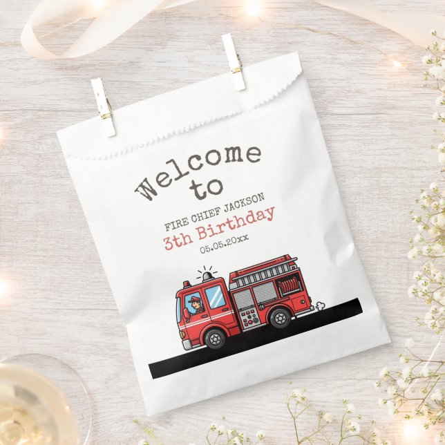 Bolsa De Papel Red Fire Truck Party Décor | Custom Kids Birthday (Cortado)