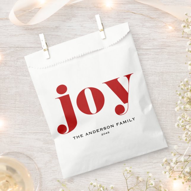 Bolsa De Papel Red JOY Bold Typography Navidades modernos (Cortado)