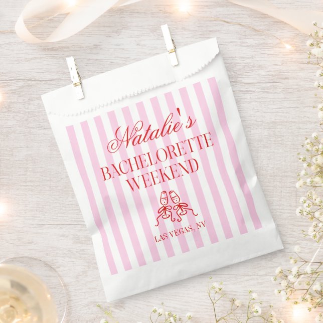 Bolsa De Papel Red Pink Stripes Bachelorette Weekend Party (Cortado)