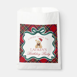 Bolsa De Papel Red Tartan Plaid Christmas Bear Birthday Dessert