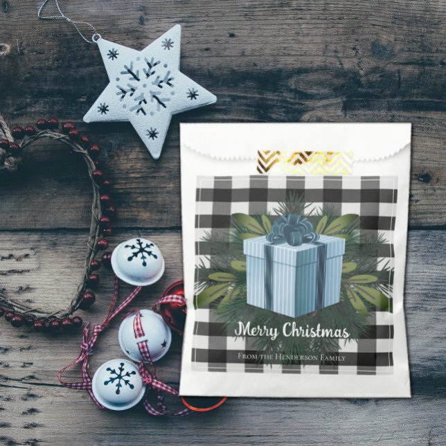 Bolsa De Papel Regalo de los Navidades de Buffalo Plaid | Bolsa d (Buffalo Plaid Christmas Gift Favor Bag - Blue)