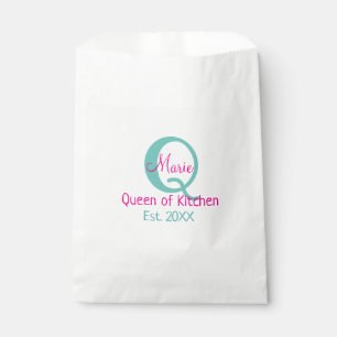 Bolsa De Papel Reina de la cocina monograma minimo verde rosa sim