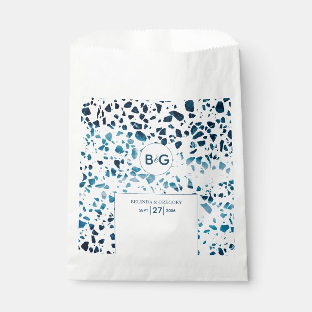 Bolsa De Papel Resumen moderno Terrazzo Mosaic Boda azul (Anverso)