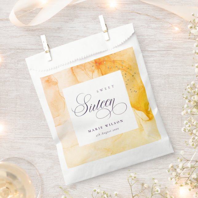 Bolsa De Papel Resumen Pastel Naranja amarillo Dulce 16 Cumpleaño (Cortado)