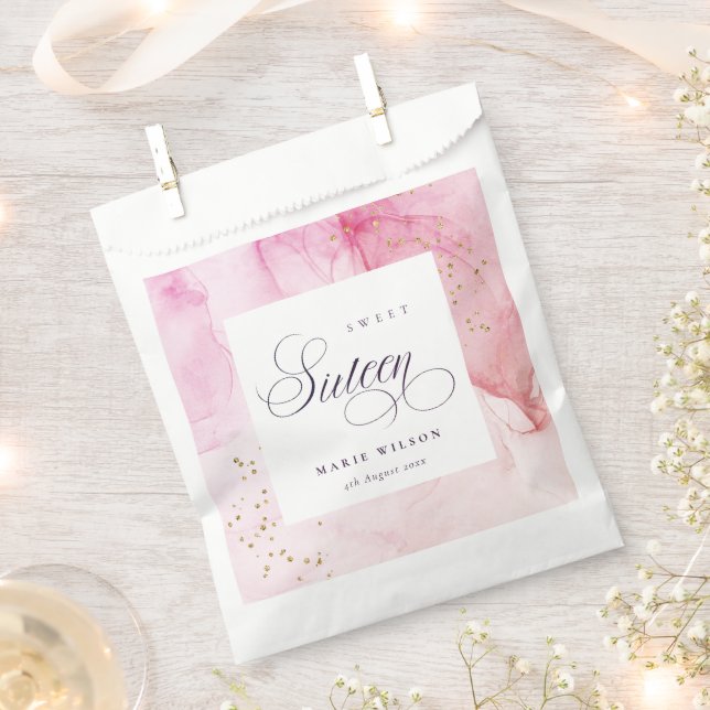 Bolsa De Papel Resumen Pastel Púrpura Rosa Dulce 16 Cumpleaños (Cortado)