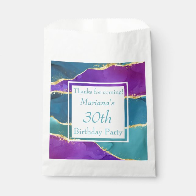 Bolsa De Papel Resumen Tinta Fuchsia Favor de Oro Verde azulado R (Anverso)