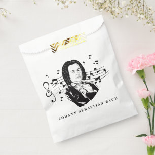 Bolsa De Papel Retrato de Johann Sebastian Bach y busto con notas
