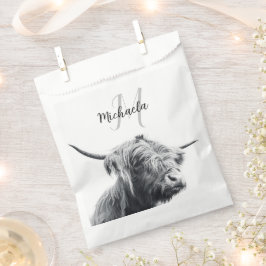 Bolsa De Papel Retrato de vaca Highland monograma inicial blanco