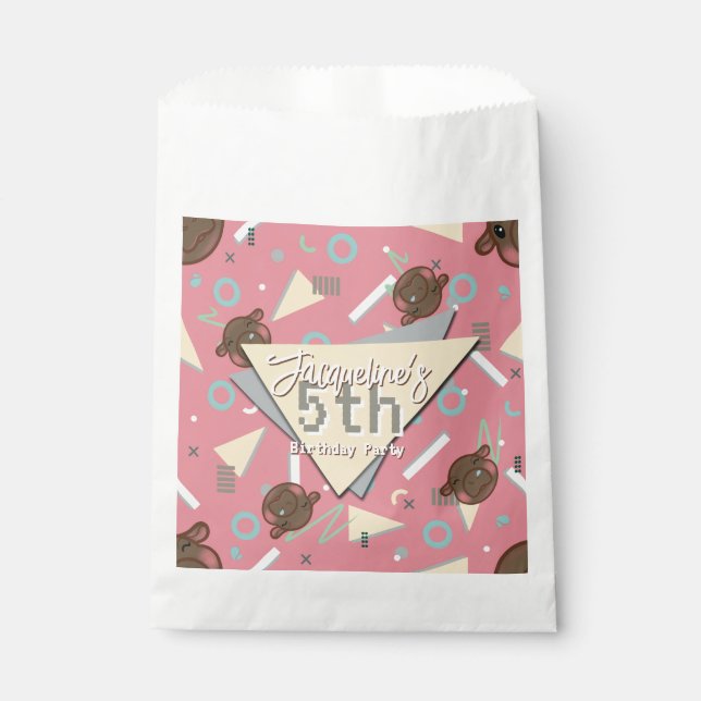 Bolsa De Papel Retro 80's Pink Baby Hippo Birthday (Anverso)