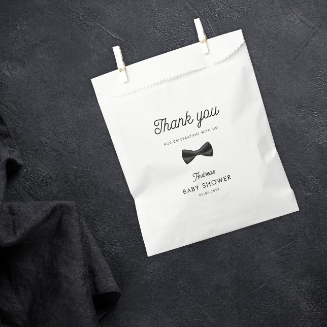 Bolsa De Papel Retro Black Bow Tie Boy Baby Shower Gracias (Subido por el creador)
