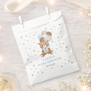 Bolsa De Papel Retro Blue Brown Teddy Bear Globos Bebé
