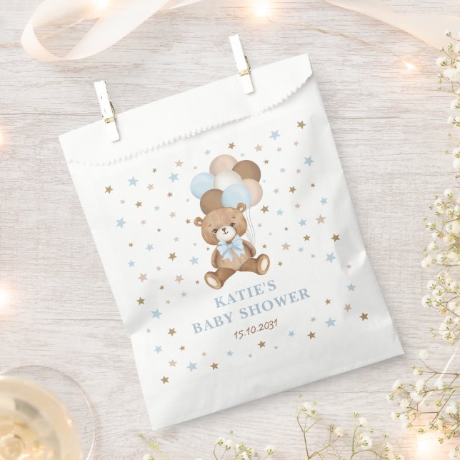 Bolsa De Papel Retro Blue Brown Teddy Bear Globos Bebé (Cortado)