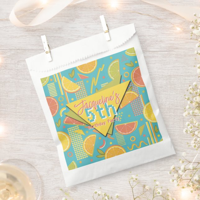 Bolsa De Papel Retro Blue Summer Citrus Fruit Birthday (Cortado)