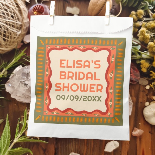 Bolsa De Papel Retro Boho PERSONALIZADO hecho a mano ducha de nov (Retro Boho Fun Handmade CUSTOM Bridal Shower Favor Bag
)