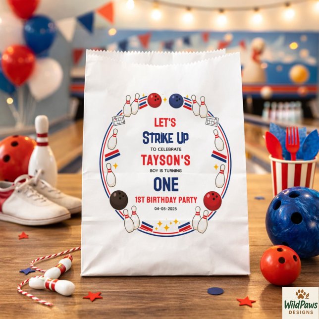 Bolsa De Papel Retro Bowling 1st Birthday Party – Fun Kids  (Retro Bowling 1st Birthday Party – Fun Kids Favor Bag
)