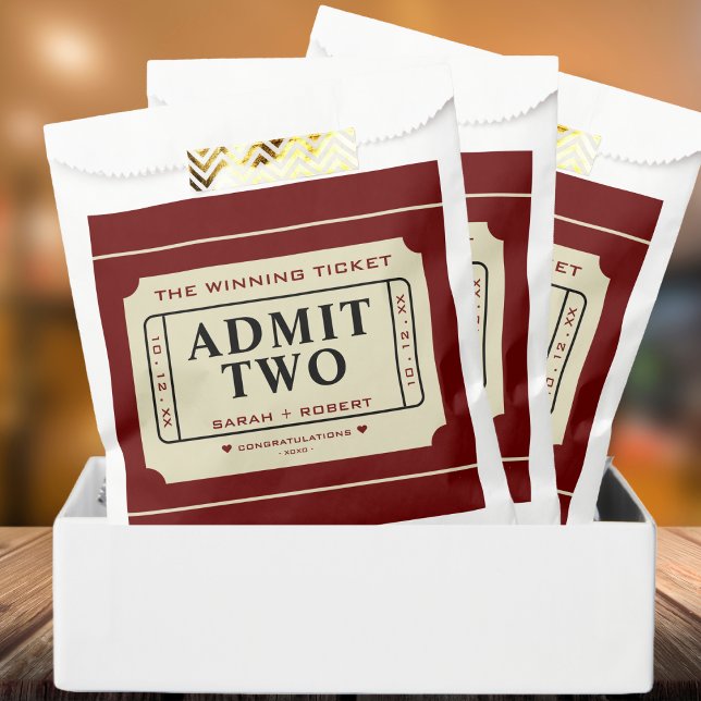 Bolsa De Papel Retro El Equipo Ganador Admite Dos Bodas (Retro The Winning Ticket Stub Admit Two Wedding Favor Bag)