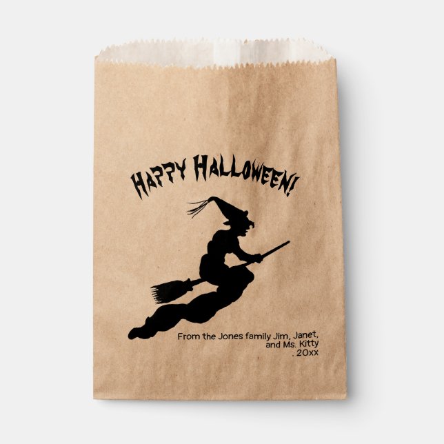Bolsa De Papel Retro Feliz Bruja de Halloween en una silueta de b (Anverso)