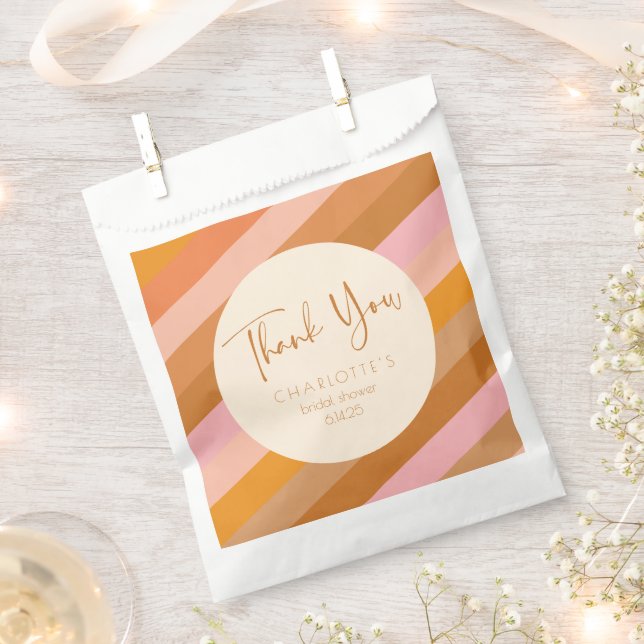 Bolsa De Papel Retro Geométrico Rosa Rust Bridal Shower Gracias (Cortado)