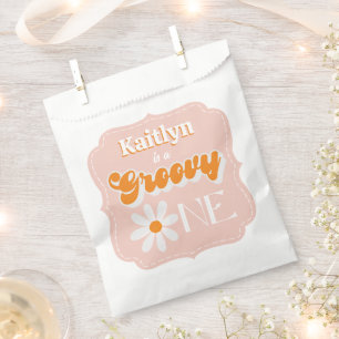 Bolsa De Papel Retro Groovy Un Chica Primer Cumpleaños