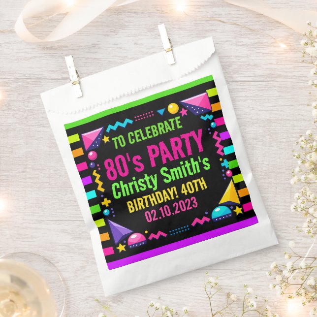 Bolsa De Papel Retro Neon 80s Birthday Party (Cortado)