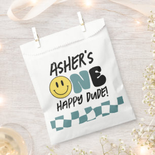 Bolsa De Papel Retro One Happy Dude Smiley Face primer cumpleaños