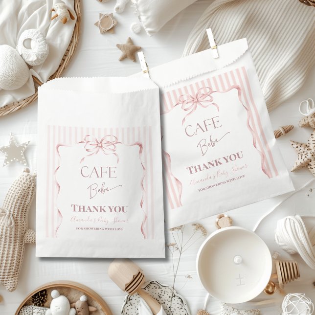 Bolsa De Papel Retro Pink Bow Cafe Bebe Girl Coffee Baby Shower (Subido por el creador)