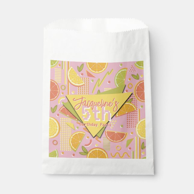 Bolsa De Papel Retro Pink Summer Citrus Fruit Birthday (Anverso)