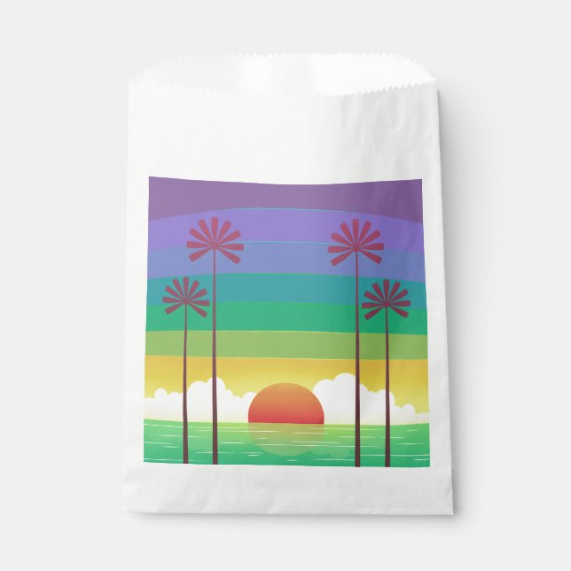 Bolsa De Papel Retro Purple Sunset Palm Trees Art (Anverso)