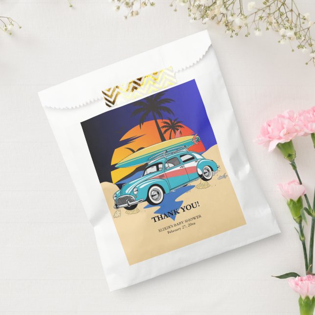 Bolsa De Papel Retro Surfer Car Baby Shower (Sellado)