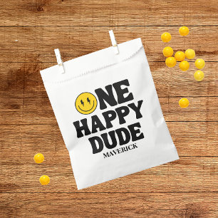 Bolsa De Papel Retro Uno Chico Feliz Sonriendo Cara Cumpleaños Nú