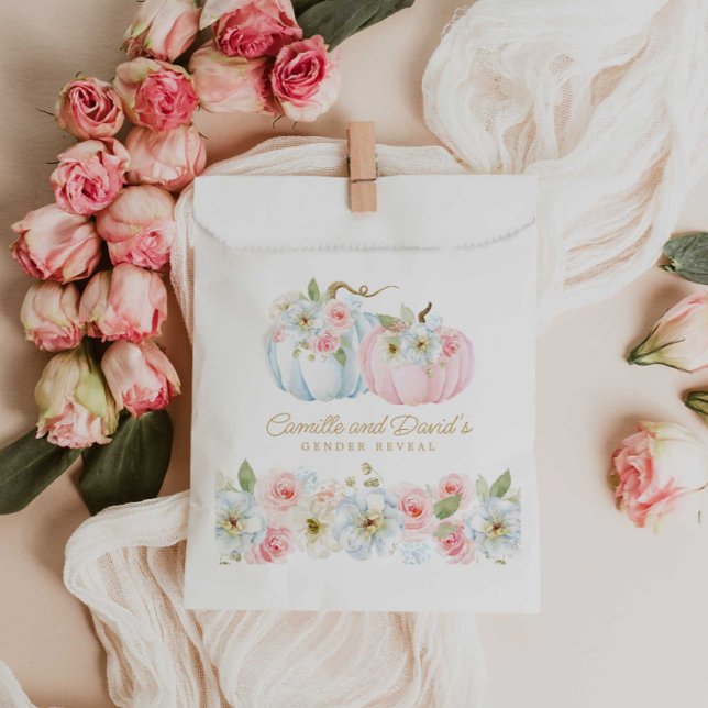 Bolsa De Papel Revelación de género de otoño elegante (Elegant Pink and blue Fall Baby Shower Favor Bag)
